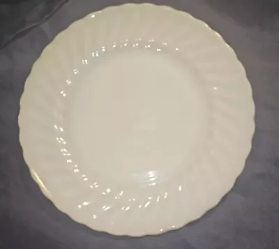 Anchor Hocking Suburbia White Milk Glass 10  Dinner Plate Swirl W/Gold Trim USA • $22.50