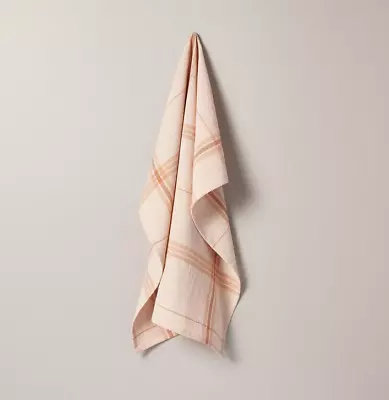 Magnolia Hearth & Hand Kitchen Flour Sack Dish Towel Tristripe Plaid Blush Hues • $17.50