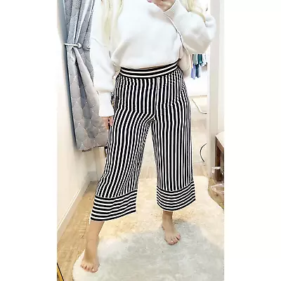 Joseph Ribkoff Jupe High Rise Striped Culotte Cropped Pants Navy Blue White 10 • $50