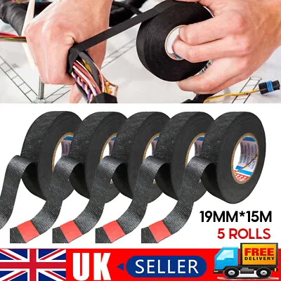 5-10 ROLLS/SET HARNESS TAPE 51608 ADHESIVE CLOTH FABRIC WIRING LOOM 15M*19mm • £6.99