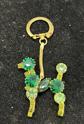 POODLE Keychain Zipper Pull Green Glass Rhinestones Vintage 1950-60 • $24.99