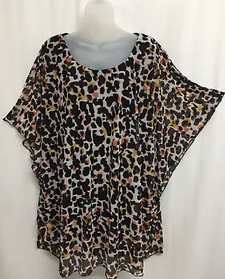 Autograph Kaftan Top Plus Size 20 Elbow Batwing Sleeve Stretch Mesh Animal Print • $29.99