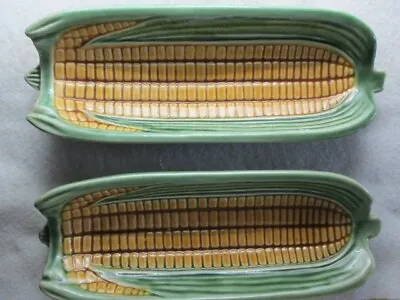 Vintage Two Portugal Bordallo Pinheiro (Majolica) Corn Platters 8 1/2 Inches • $16.85