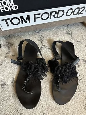 ZARA COLLECTION Black Thong Fringe Tassel Rope Buckle Sandals Flats -Size 9 (40) • $22