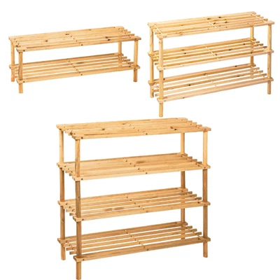 £8.99 • Buy Wooden Shoe Rack Shoe Footwear Storage Organizer Unit 2 3 4 Tier Shelf Natural
