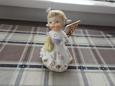 Vtg WALES 1950s Ceramic Month November Angel Orig Sticker Rhinestones Japan RARE • $32.95