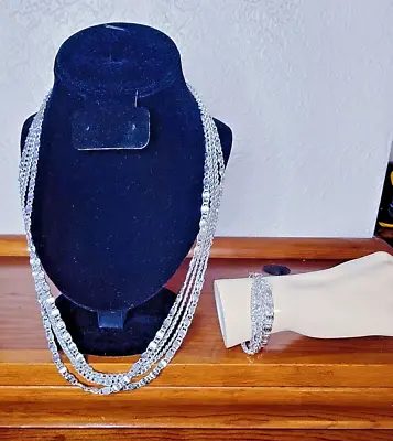 Vintage Sarah Coventry 4 Strand Silver Necklace & Bracelet Set • $53.20