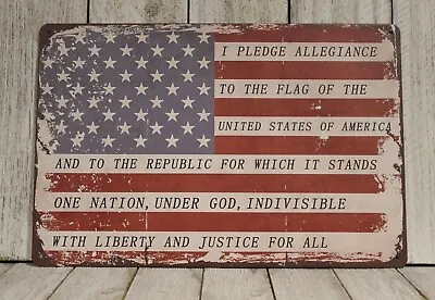 Pledge Of Allegiance American Flag Tin Sign Metal Poster Rustic Vintage Style • $10.97