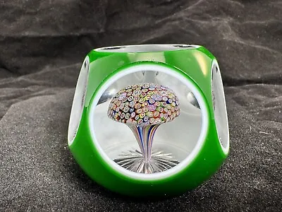 Vintage 1952 Saint Louis Double Overlay Millefiori Mushroom Starred Base Green • $480