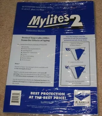 Pack Of 50 Mylites 2 Mil Mylar Standard Time / SI Size Magazine Bags Sleeves • $48.49