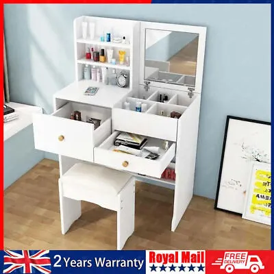 Dressing Table With Drawers Mirror Stool Set Makeup Desk Vanity Table Bedroom • £63.99