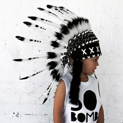 Indian Headdress Adult Child Native American Costume Feather Chief Fancy Dress • £28.79