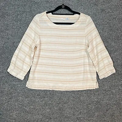 Sigrid Olsen Shirt Womens Small Beige White Striped Linen Blend 3/4 Sleeve Boho • $14.99