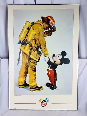 Disney Parks Art Tribute To FIREFIGHTERS Mickey Mouse 36 X 24 Wooden Poster • $72