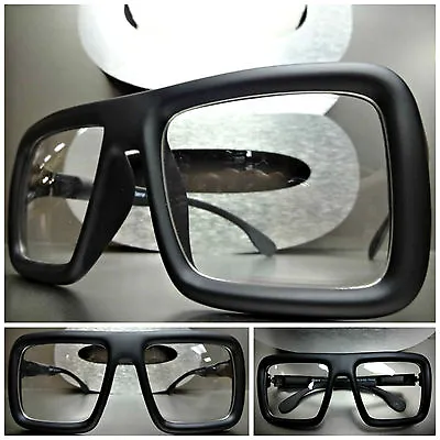Mens Women OVERSIZE VINTAGE RETRO Clear Lens EYE GLASSES Large Matte Black Frame • $14.99