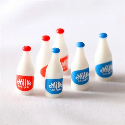 6pcs Dollhouse Miniature Milk Bottles Dairy Beverages Set Blue&Red Accessories • $6.79