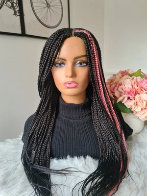 £55 • Buy Beautiful Braid Wig In Natural Black And Pink Highlights🩷🖤🩷🩷