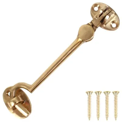 SILENT CABIN HOOK & EYE 4 /100mm Long Solid Brass Gate Shed Patio Door Hold Back • £8.49