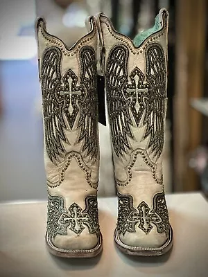 New Corral Turquoise Cross Wings Overlay Embroidery Studs Cowboy Boots Sz 7 • $159