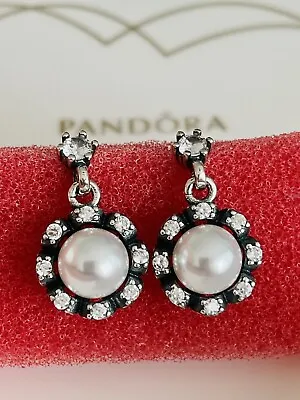 💜 PANDORA * Everlasting Grace * Dangle Earrings Pearly 💝 Wonderful Gift 🎁 • £54.95