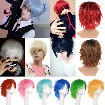 Unisex Anime Wig Black Grey Short Full Hair Wigs Cosplay Party Heat Resistant US • $15.50