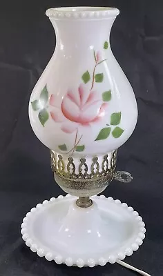 Vintage Milk Glass Painted Hurricane Table Lamp • $48