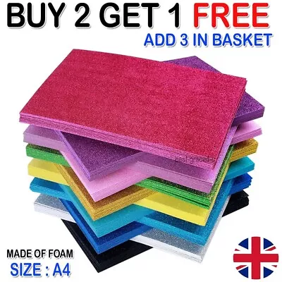 100 PCS A4 Glitter Premium Quality 12 Colours Arts Crafts Foam Sheets • £11.45