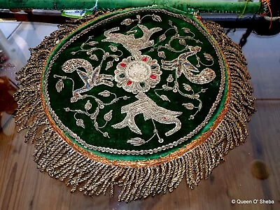 Zardozi Hand Fan India Antique Exquisite Green Velvet Face Museum Quality Piece# • $573.41