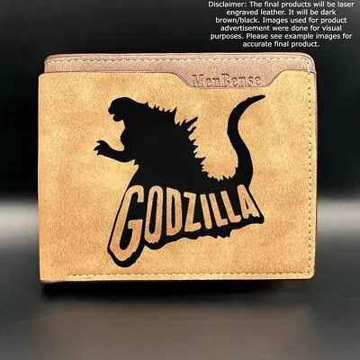 Custom MONSTER GODZILLA Leather Bi Fold Wallet - Laser Engraved Wallet • $28