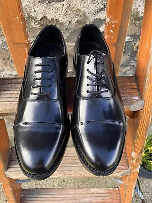 Men’s Samuel Windsor Black Leather Oxford Shoes UK 8 EU 42 Handmade Leather NEW • £54.99