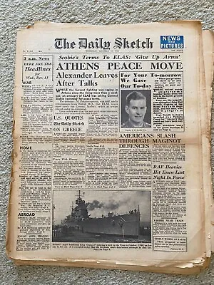 Daily Sketch Newspaper 1944 December 13th HMS Howe  ORIGINAL NEWSPAPER • £12
