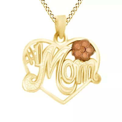 1 Mom Heart Charm Pendant Necklace 14K Yellow Gold Plated Sterling Silver • $126.80