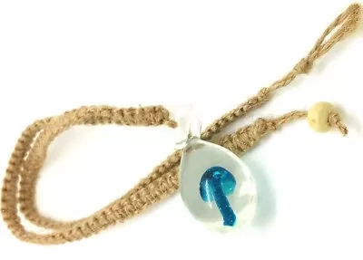 Blue Mushroom In Murano Glass Pendant On Hemp Choker Necklace Jewelry Gifts • $12.49