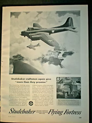 1943 FLYING FORTRESS BOMBER AIRPLANE WWII Vintage STUDEBAKER Trade Art Print Ad • $9.99