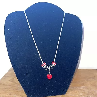 Chrysalis Italy 925 Silver Necklace Enamel Charms Red Black Valentine Open Heart • £19.50