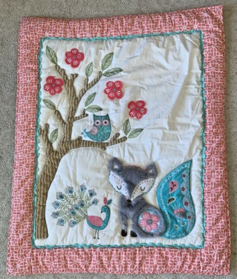 $24.99 • Buy Levtex Crib Blanket Fiona Fox Peacock Owl Tree  Pink Baby Blanket Appliqued