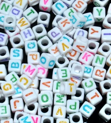 AAA Alphabet COLOURFUL Letter Beads 6 Mm White Cube  Mixed & Single  A B...Z • £4.99