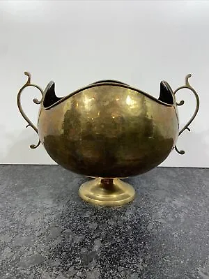 Vintage Brass Pedestal Hammered Decorative Fruit Bowl Planter Vase • $89.95