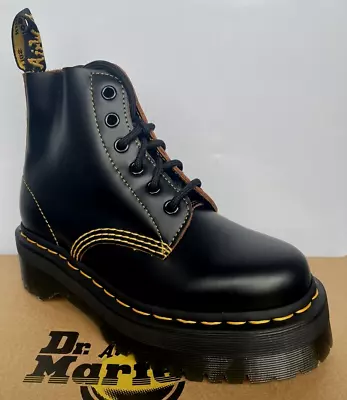 Dr Martens Black 101 Quad Vintage Smooth Leather Platform Boots Size Uk 9.5 • £79