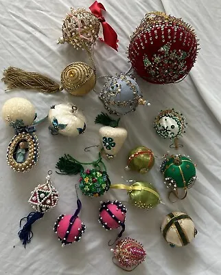 Lot Of 18 Beaded Push Pin Sequin  Vintage Christmas  Ornaments Handmade Pink • $65