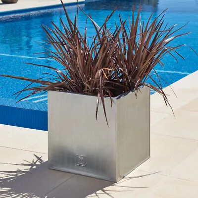 £67.98 • Buy Silver Cube Metal Planter Garden Steel Zinc Plant Flower Pot Indoor Outdoor Grey