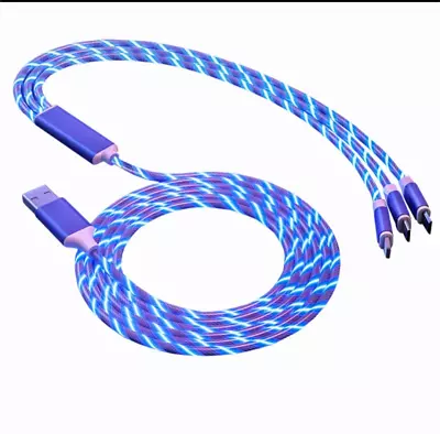 IPhone-Samsung-Android 3 In 1 LED Light Glowing USB Charging Data Cable • £2.99