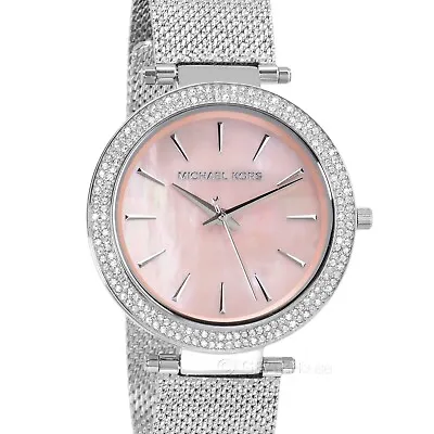 Michael Kors Darci Womens Glitz Crystal Watch Pink MOP Dial Stainless Steel Mesh • $109.80