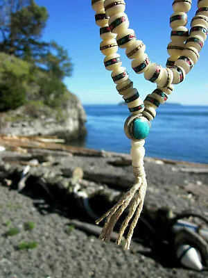 Traditional Sherpa Tibetan Buddhist RECYCLED Bone Mala Inlaid Turquoise Metals • $36.51