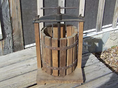 Vintage Fruit Grape Apple Wine Old Cast Iron Cider Press Wood Basket Complete • $200