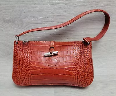 Auth VTG Longchamp Red Hobo Croc Embossed Leather Zip Shoulder Bag France • $149
