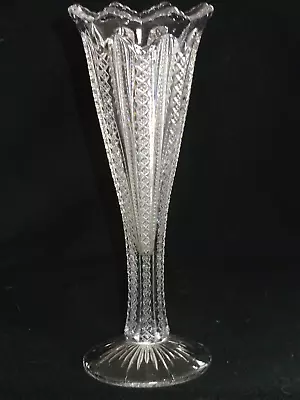 Antique Duncan & Miller EAPG Pattern Glass Mardi Gras Zipper Trumpet Vase • $17.99