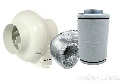 £39.99 • Buy 4  In Line Fan Carbon Filter Duct Kit Hydroponics Grow Room Tent Ventilation