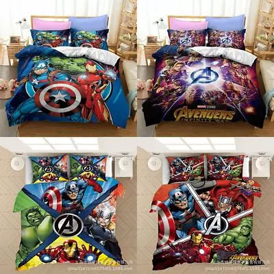 Cartoon Avengers Heroes Iron Man Hulk Quilt Duvet Cover Set Home Textiles • $63.99
