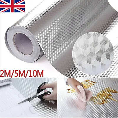 2/5/10M Waterproof Oil Proof Aluminum Foil Wall Sticker Self Adhesive Kitchen UK • £4.99